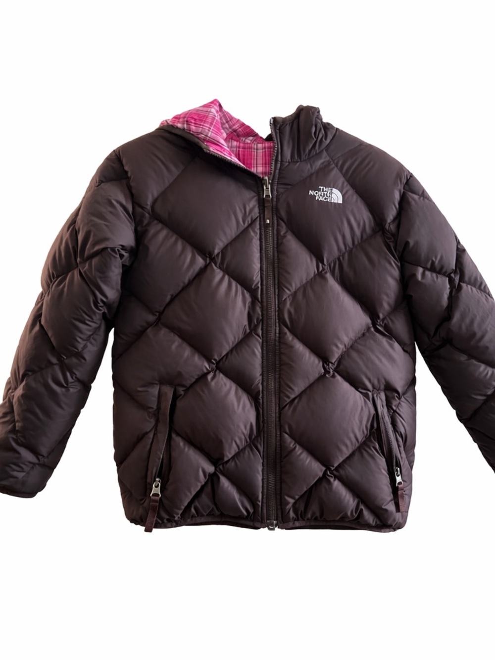 Girls Size XL The North Face Puffer Jacket - Dark Brown with Pink Lining